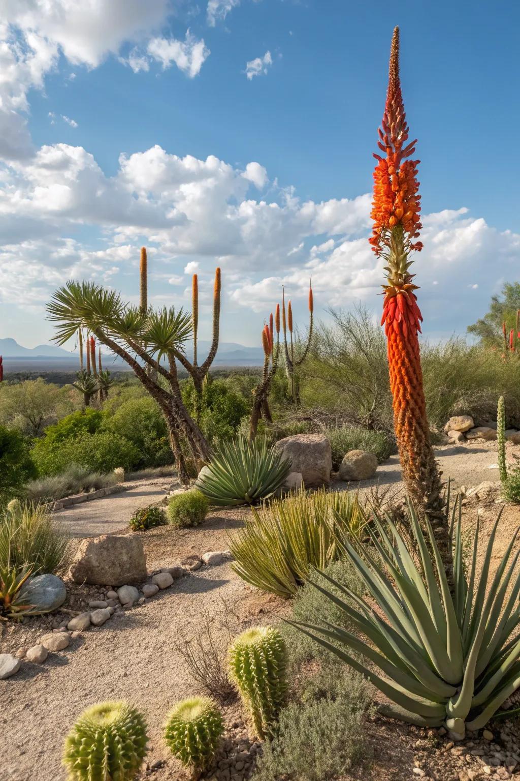 Desert-inspired plants add drama and thrive in sunny, dry conditions.