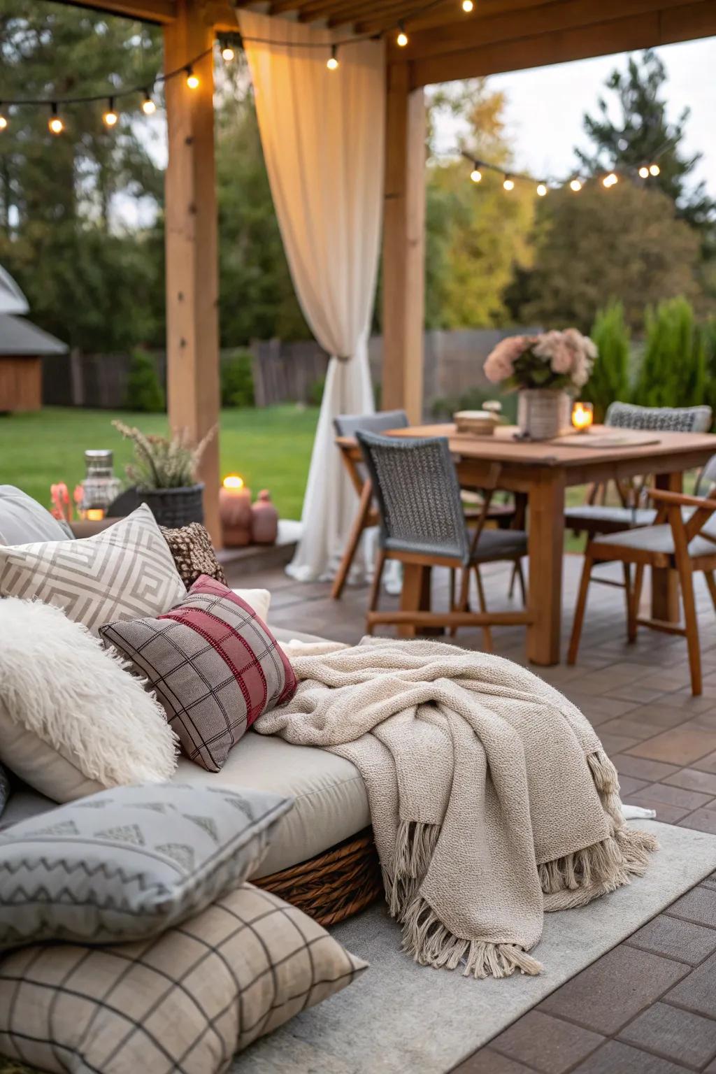 Cozy accessories make your patio inviting.