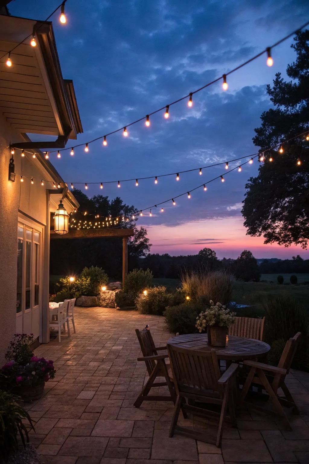 Ambient lighting sets the mood for evening relaxation.