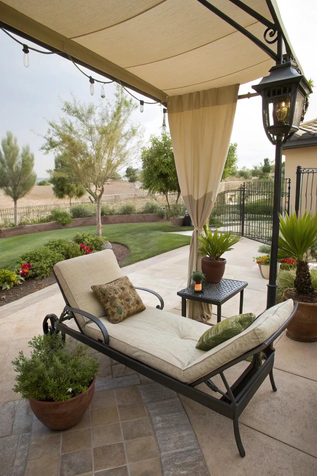 A chaise lounge adds luxury and relaxation.