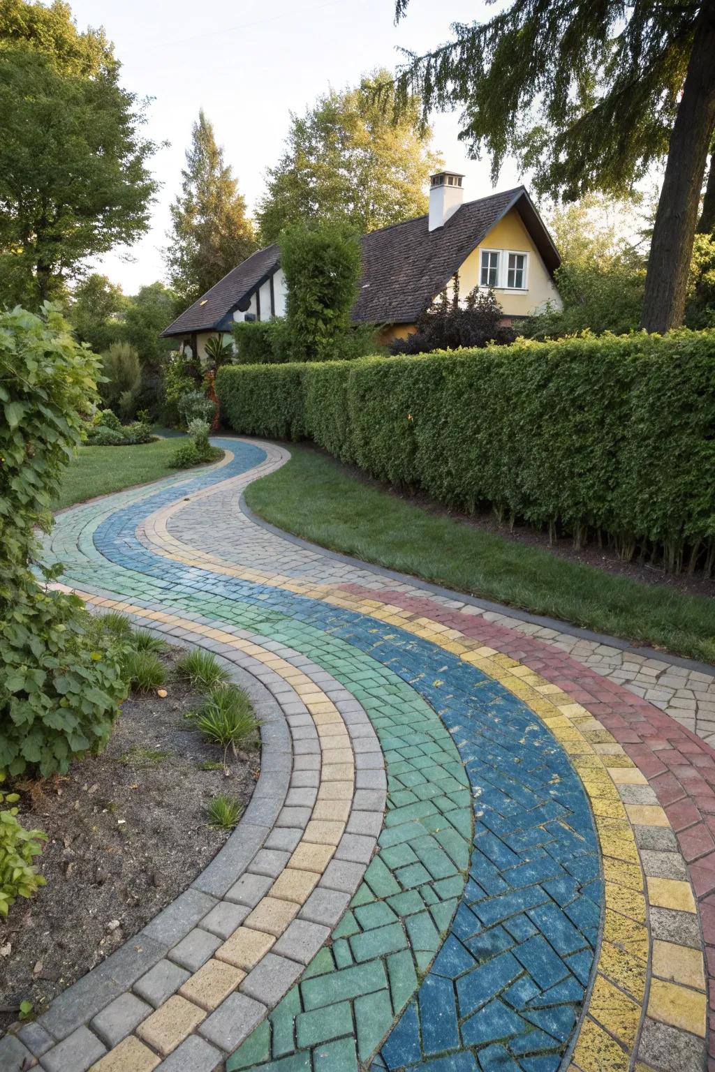 A mosaic of pavers creates a stunning and personalized driveway design.