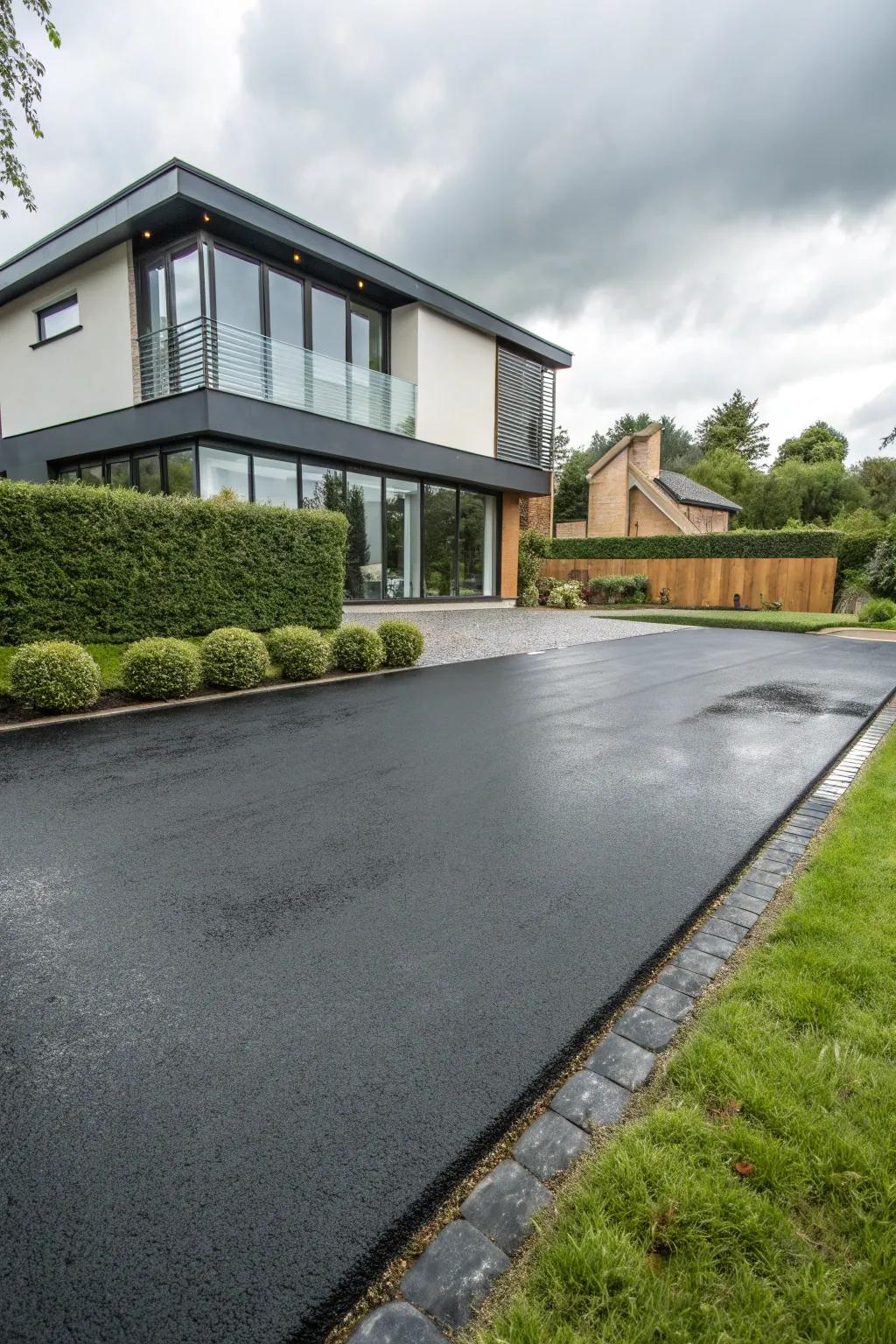 An asphalt driveway offers a sleek and modern look.