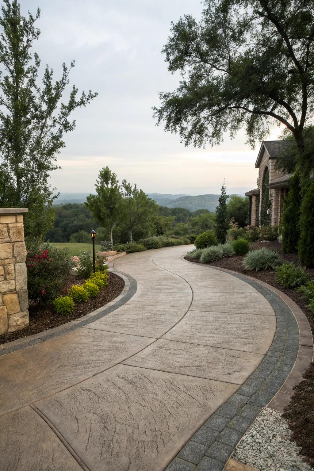 A mix of textures adds visual interest and depth to the driveway.
