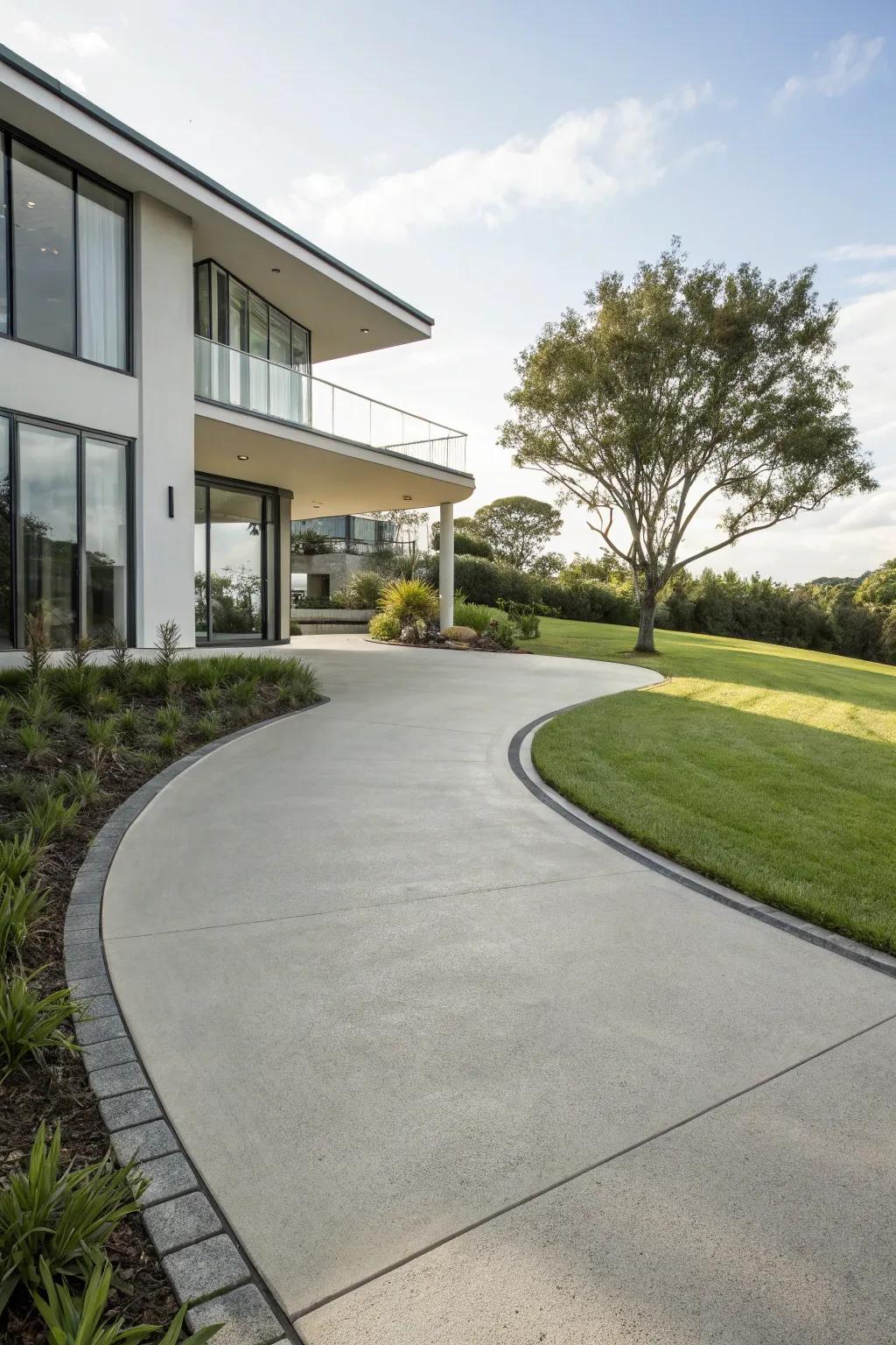 A minimalist approach to driveway design complements modern architecture.