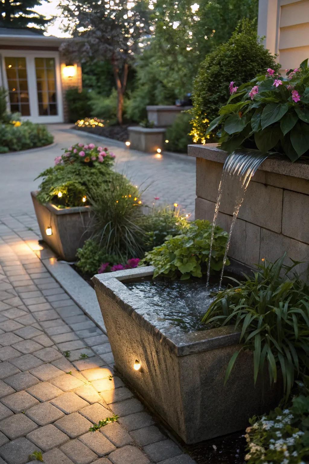 Water features add a serene touch.