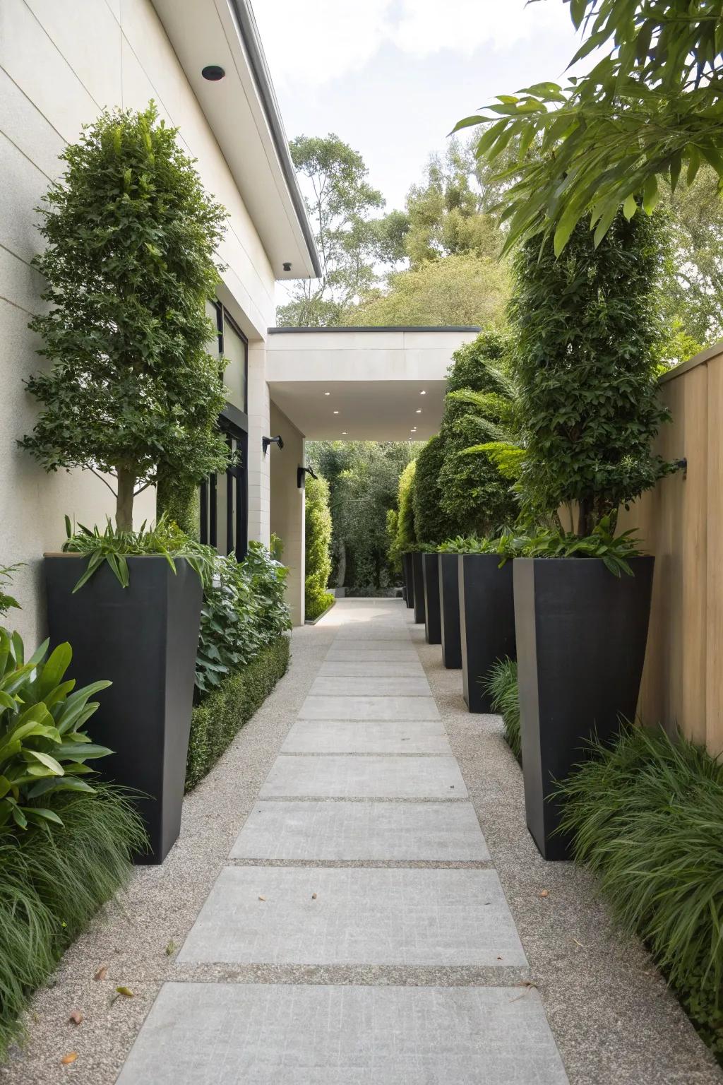 Tall planters add height and elegance to your driveway.
