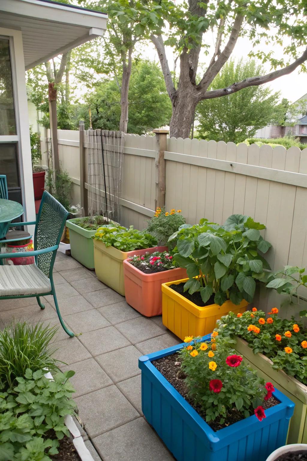 Containers filled with herbs and veggies brighten up any patio.