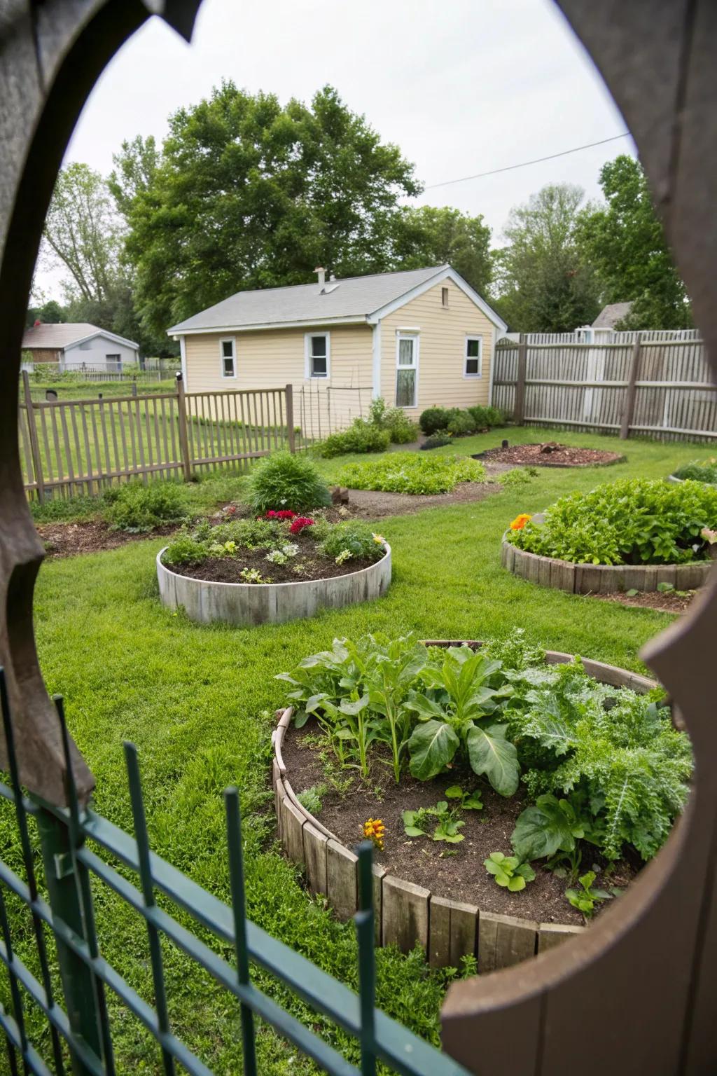 Keyhole gardens provide nutrient-rich soil and use space wisely.