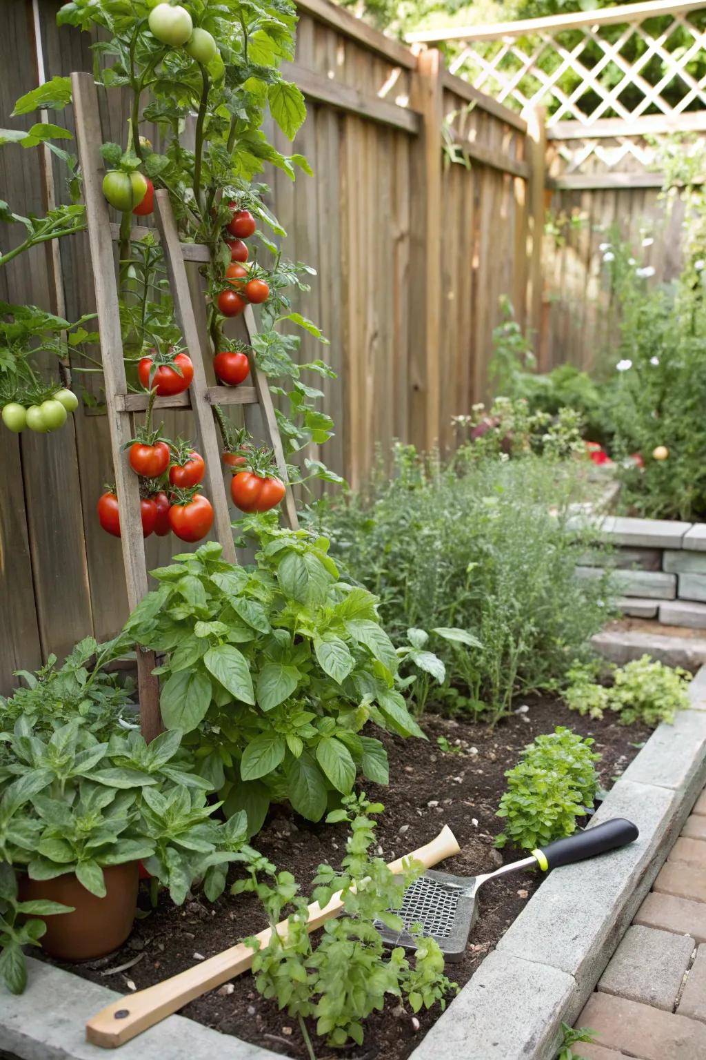 A pizza garden provides fresh ingredients for delicious homemade pies.