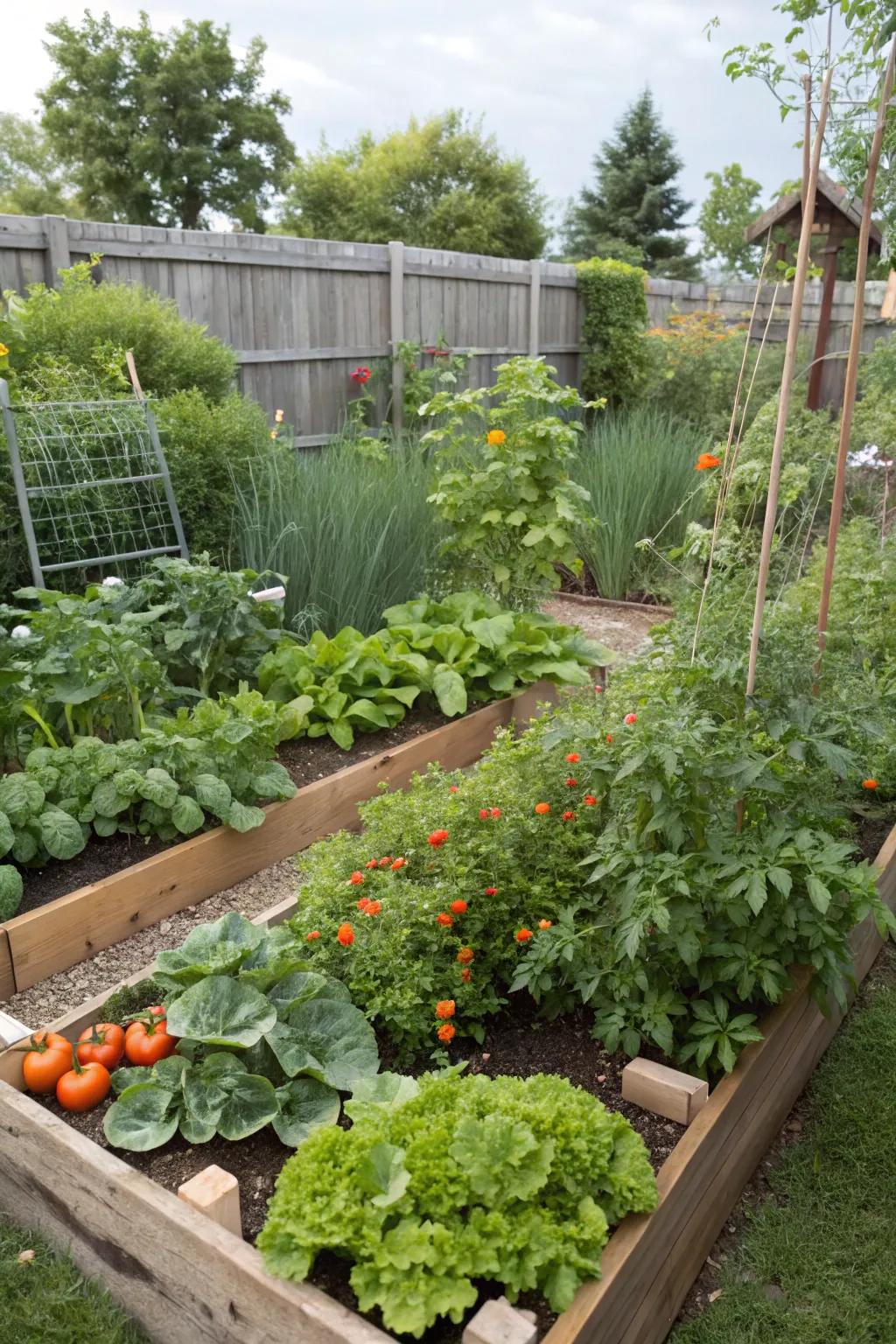 Companion planting enhances growth and keeps pests at bay.