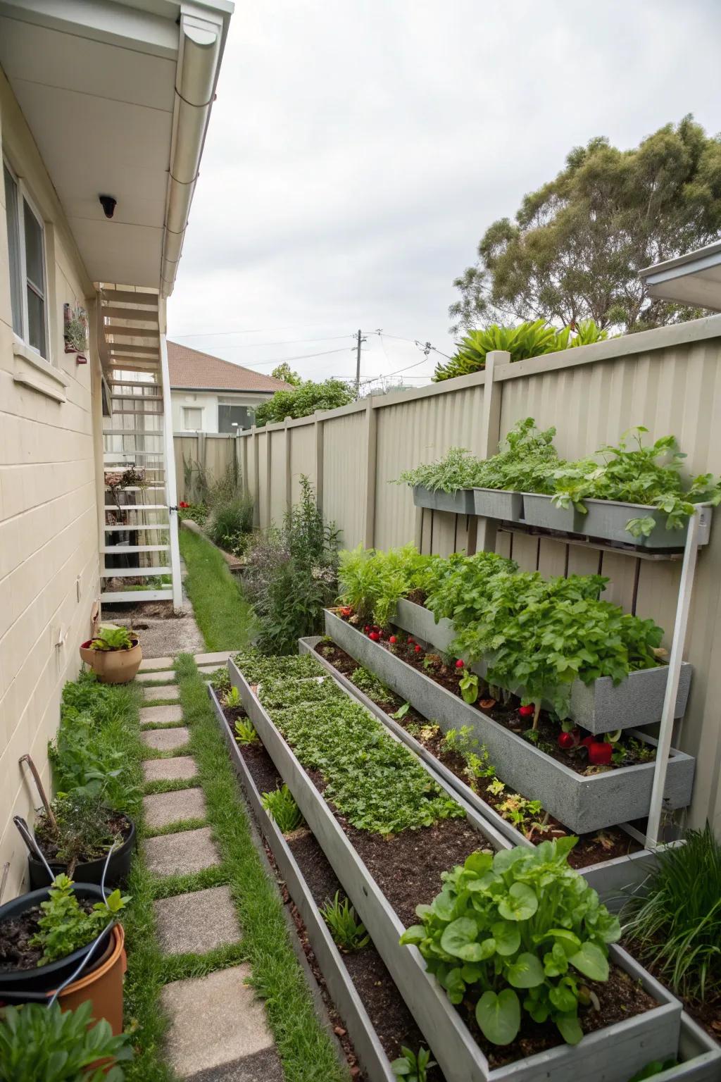 Gutter gardens offer a unique vertical planting solution.