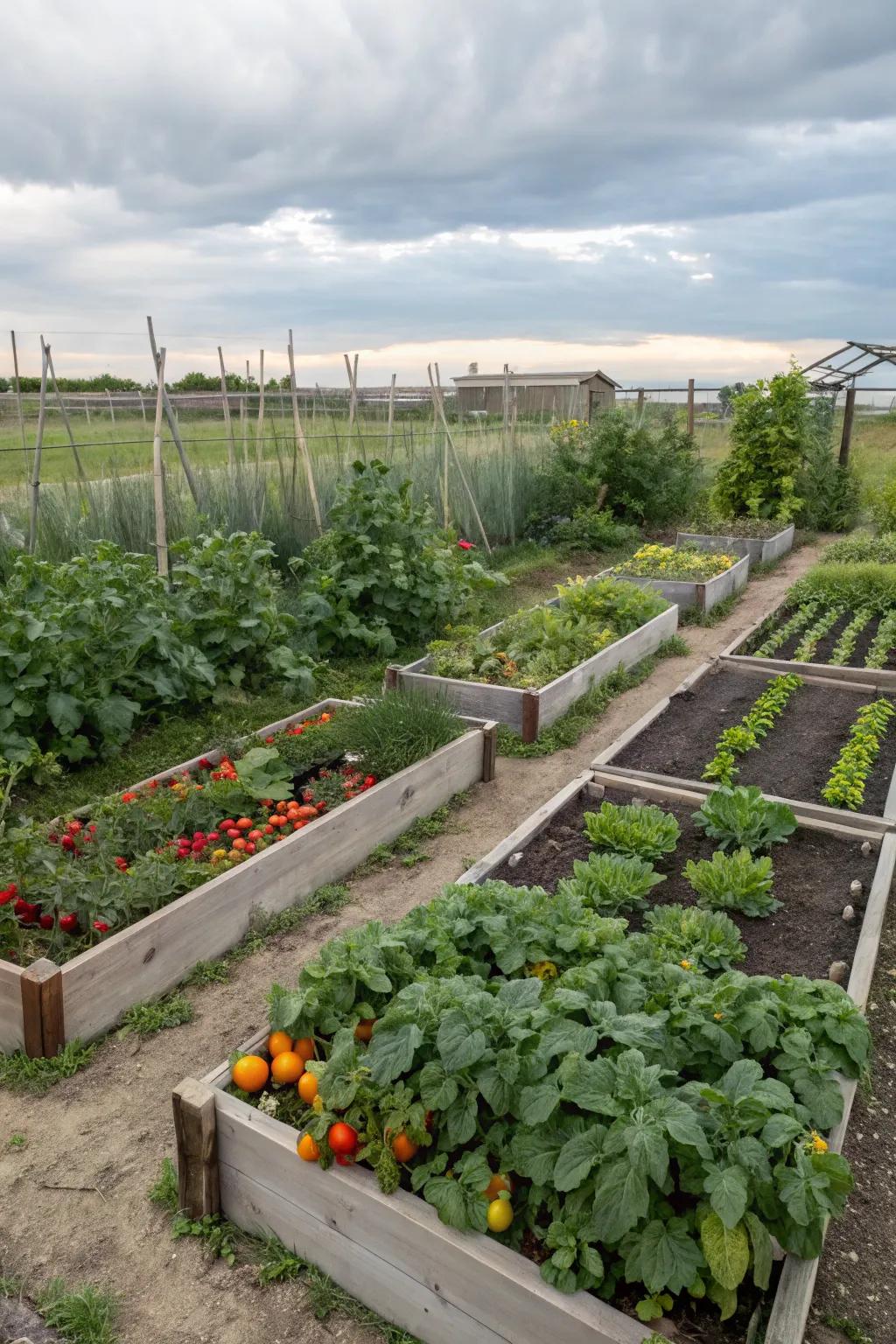 Square foot gardening maximizes space with organized sections.
