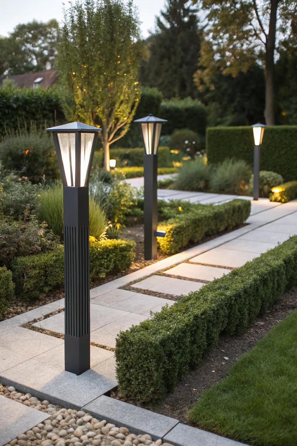 Minimalist designs offer a chic, modern edge to outdoor lighting.