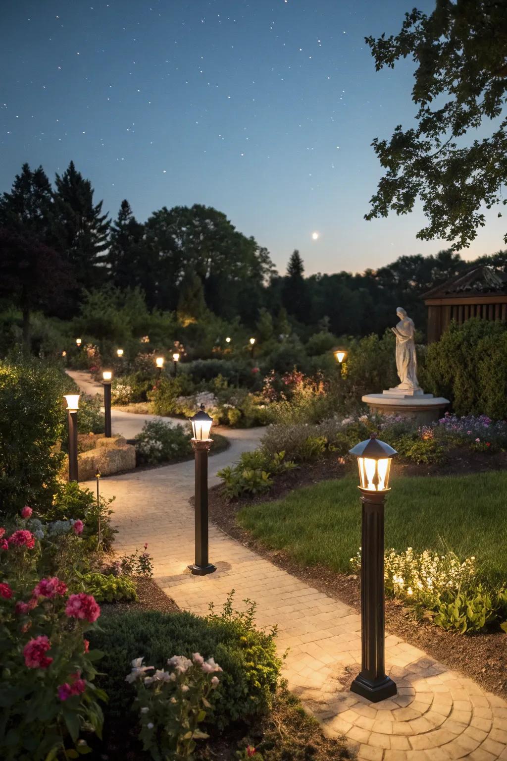 Directional lighting emphasizes your garden's best features.