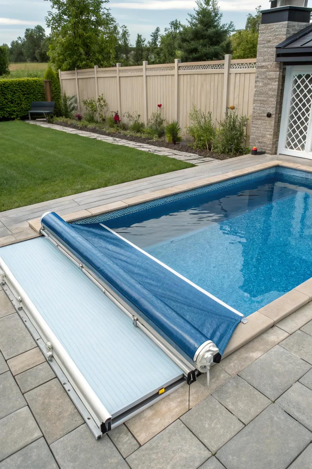A discreet pool cover keeps the area safe and clean.