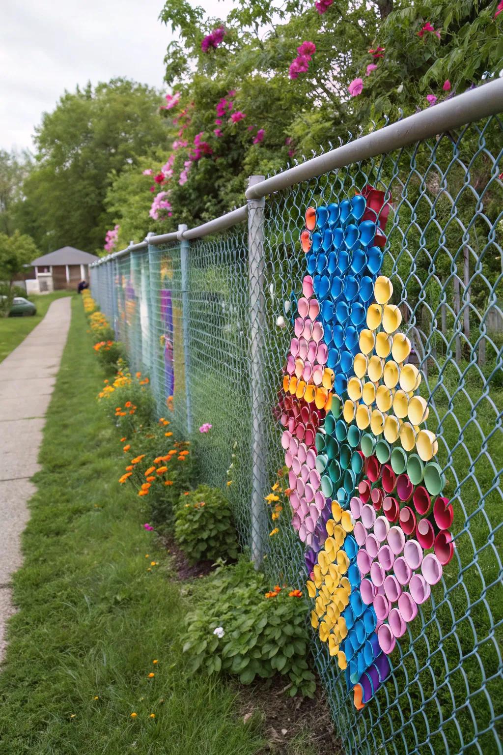 Upcycle for a unique and colorful fence art piece.