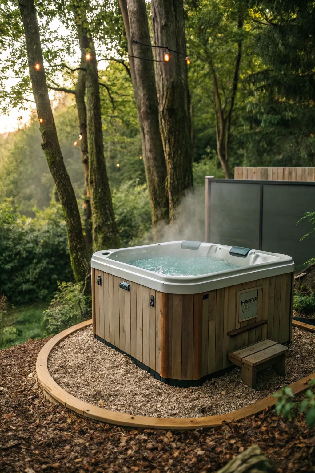 Wood chips provide a rustic and aromatic base for your hot tub.