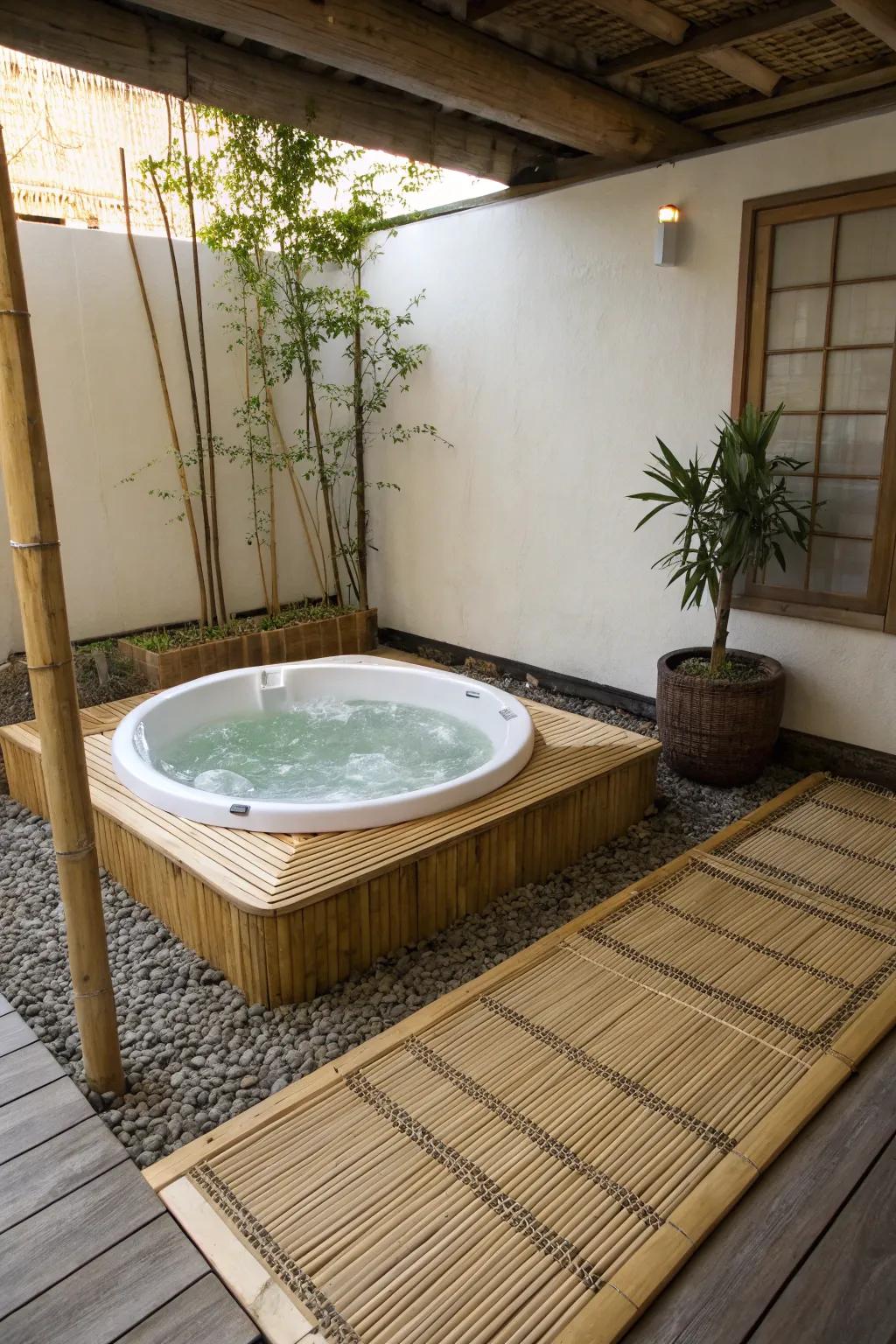 Bamboo mats add a serene and Zen-like atmosphere to your hot tub area.