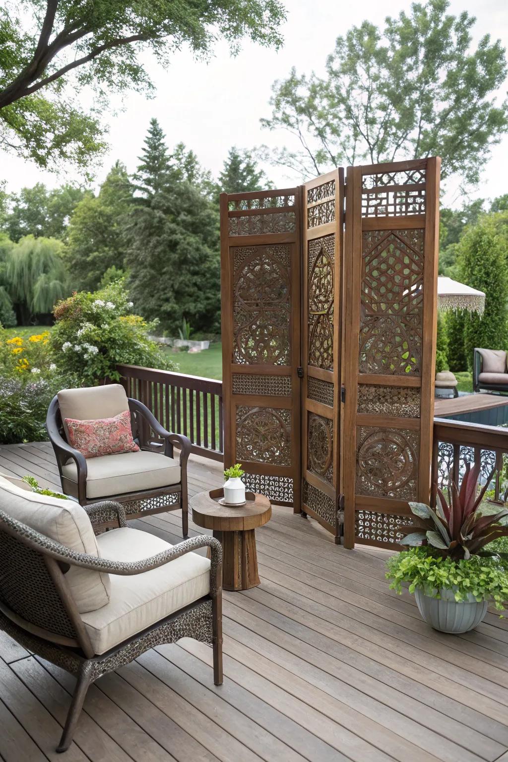 Decorative screens offer privacy and style.