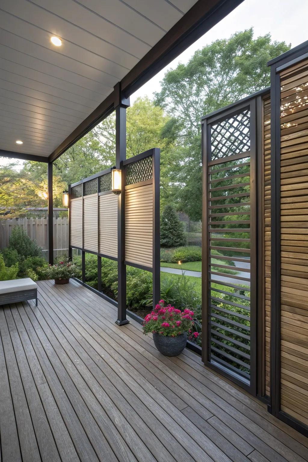 Mixing materials adds style and privacy.