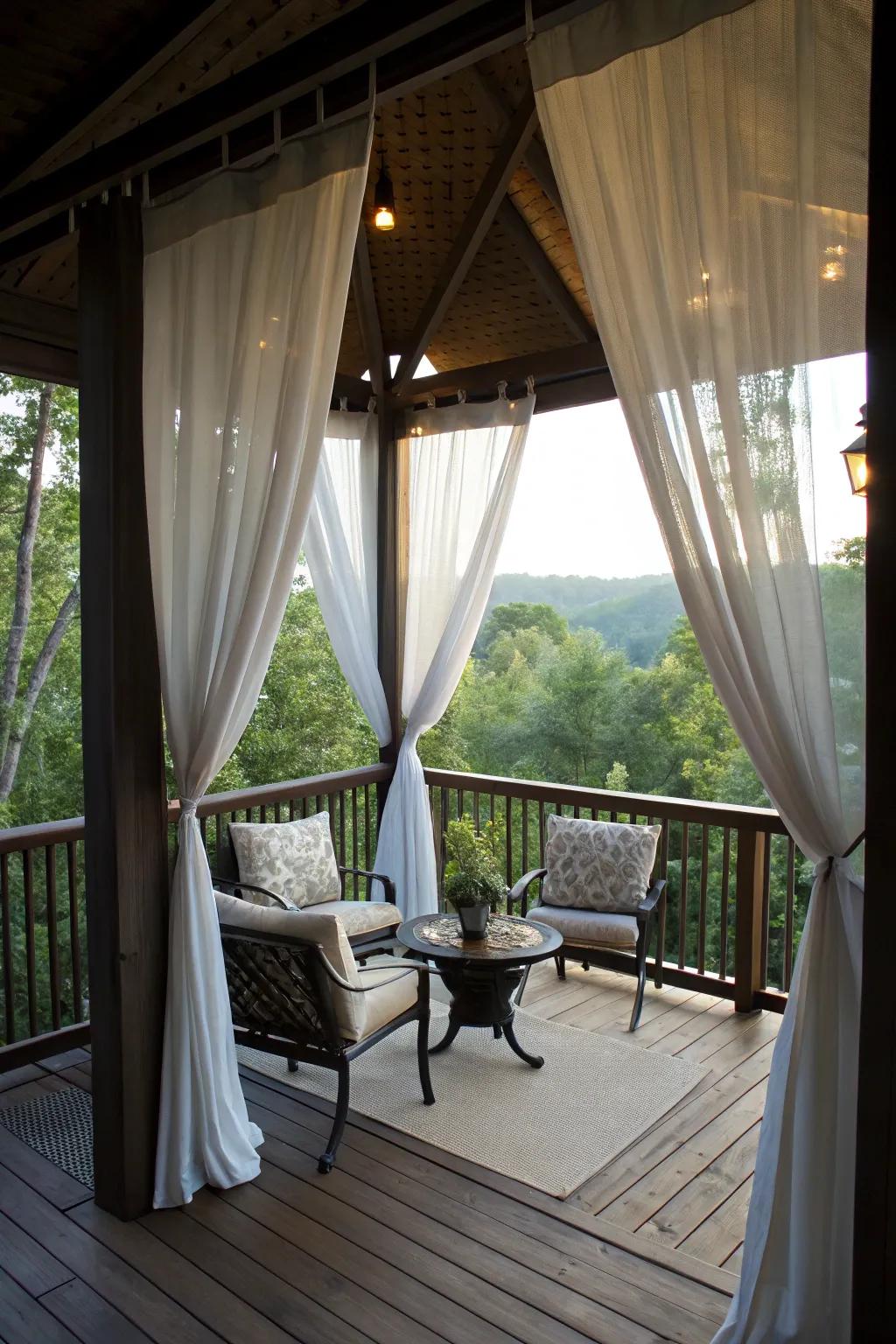 Outdoor curtains offer flexible privacy solutions.