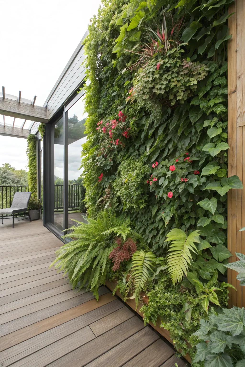 Vertical gardens add natural beauty and privacy.