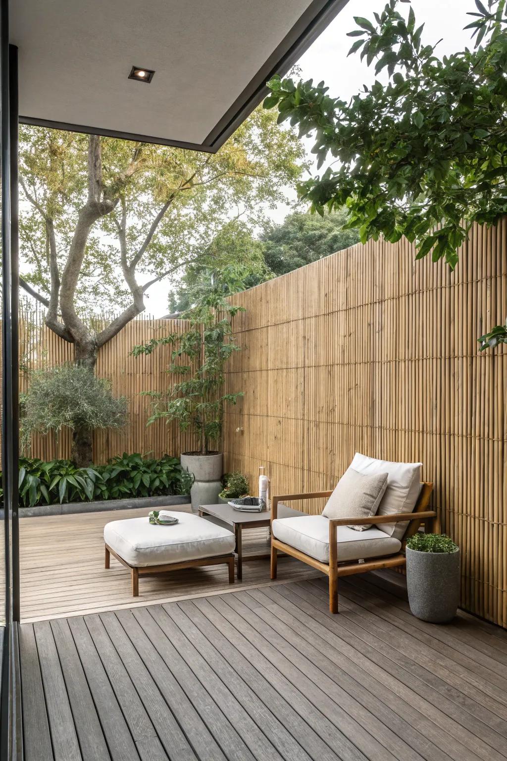 Bamboo walls create a serene, private retreat.