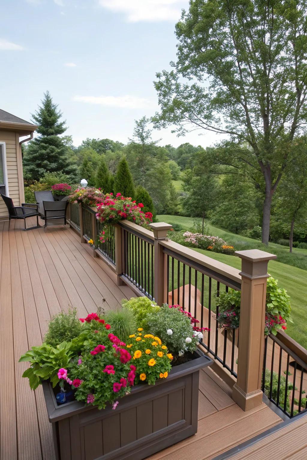 Railing planters add privacy and color to your deck.