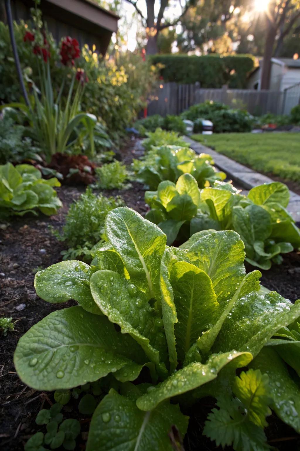 Lettuce thriving in a shaded garden, showcasing its lush and tender leaves.
