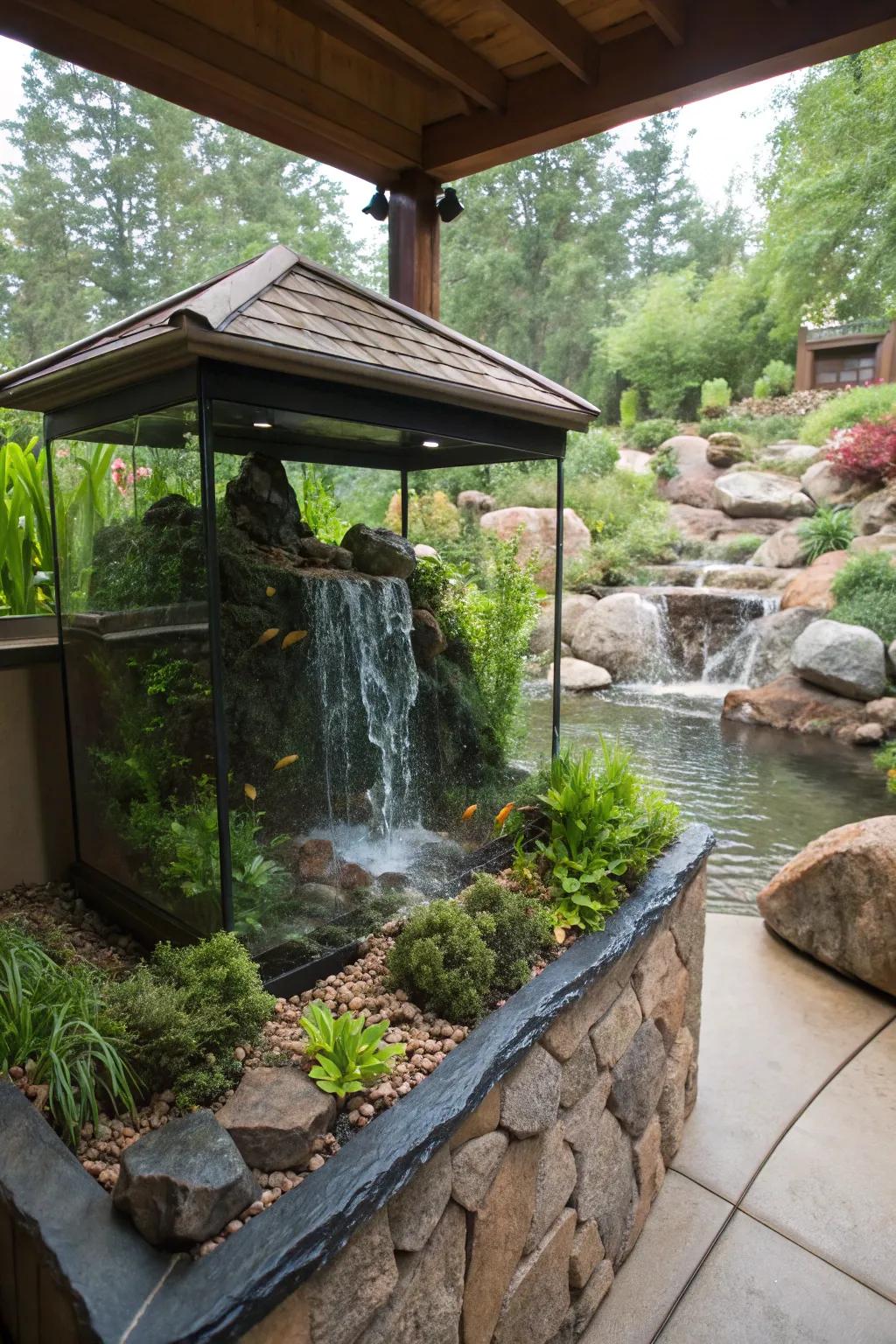 Add tranquility with a waterfall feature.