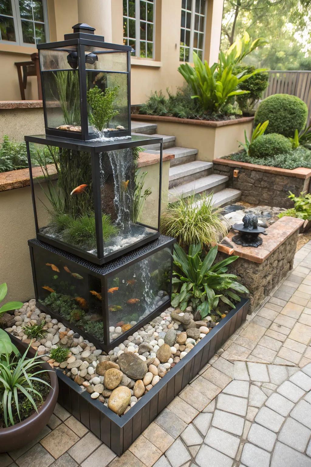 Tiered tanks create a stunning garden feature.