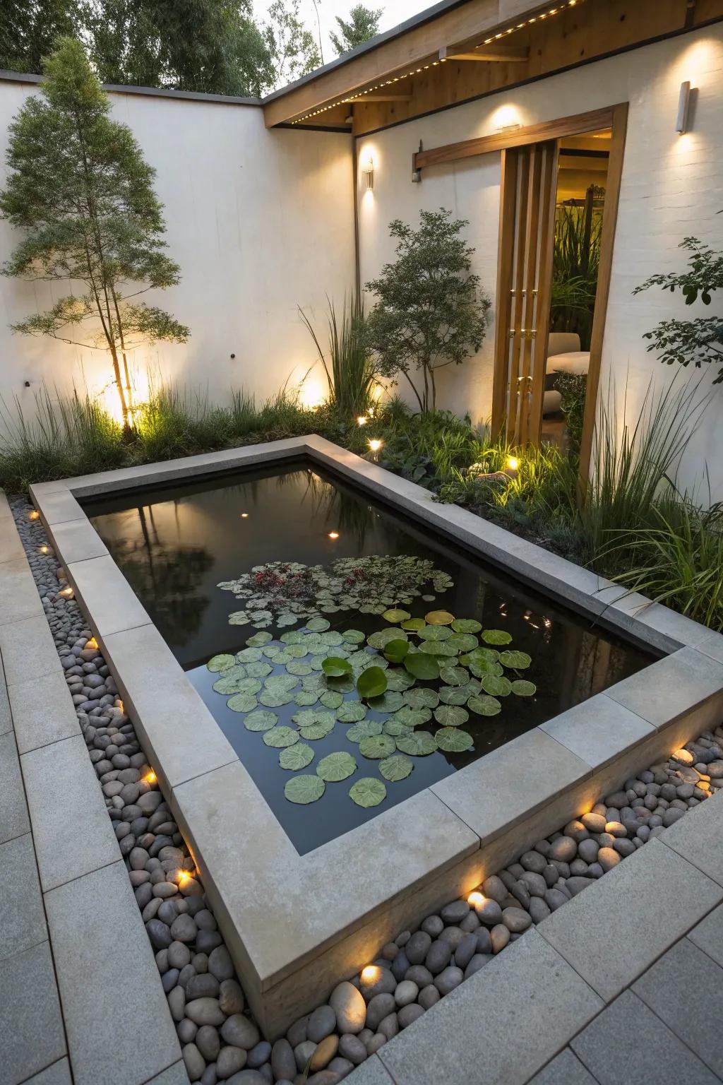 Create tranquility with a zen container pond.