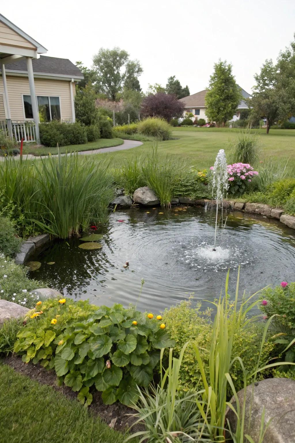 A tranquil water feature enhancing a Southwest Florida garden.