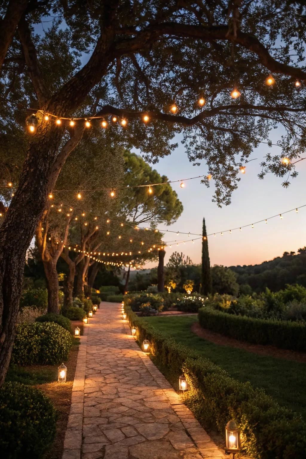 Outdoor lighting creating a magical evening ambiance in Southwest Florida.