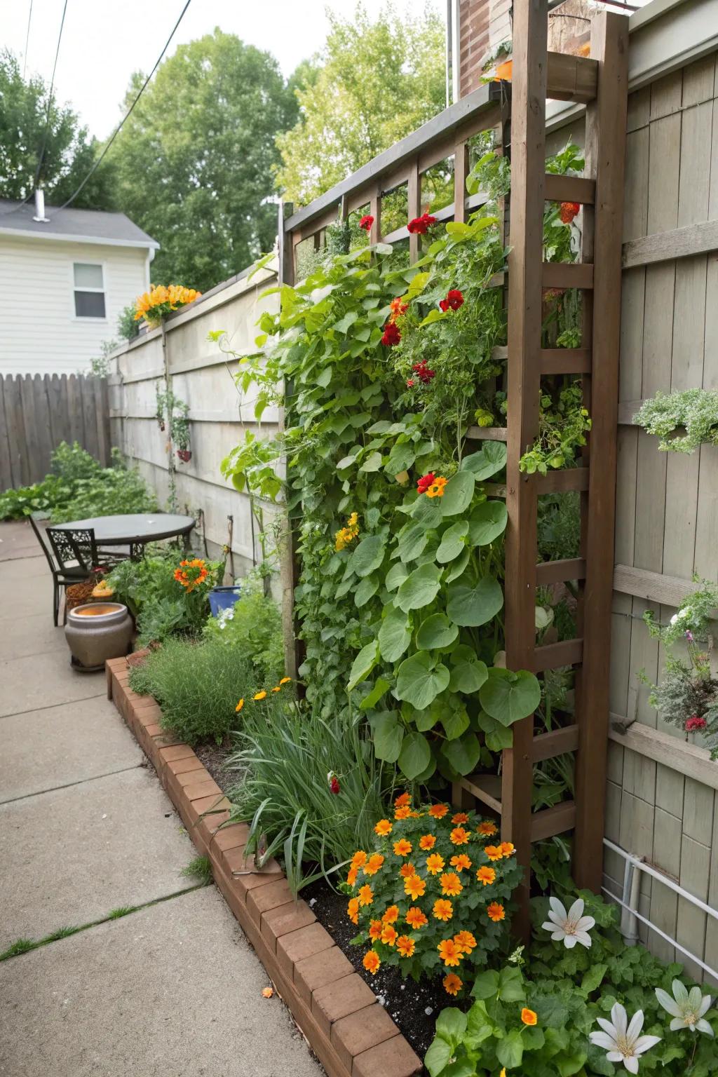 A vertical garden maximizing space in a small Southwest Florida backyard.