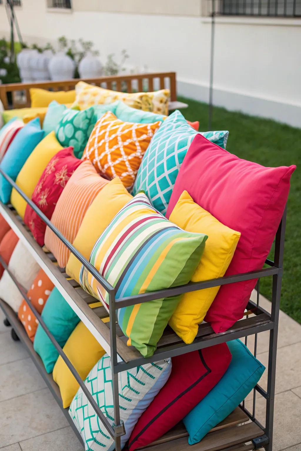Cushion racks provide vertical storage and easy access for cushions.