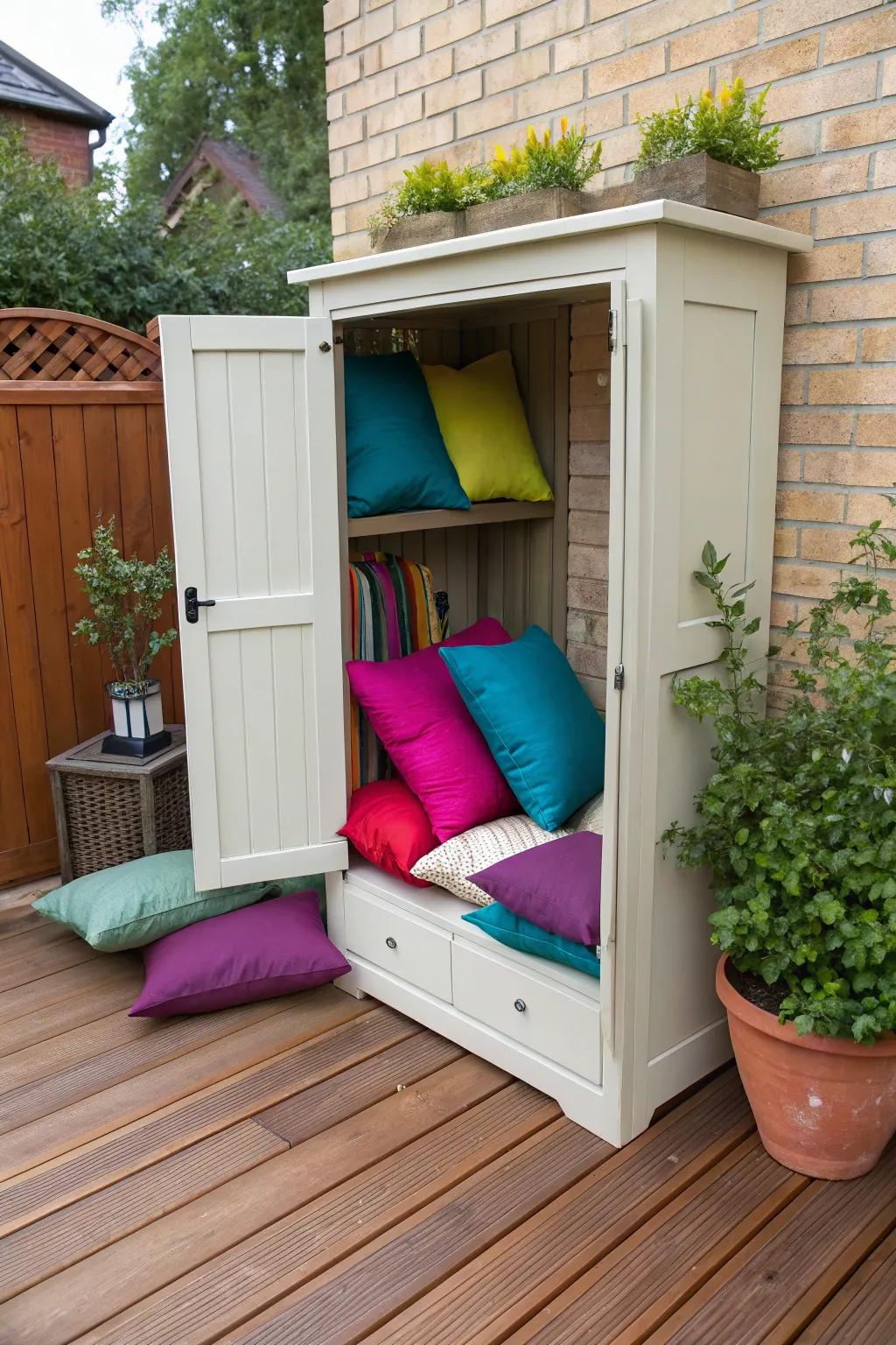 Hidden wall cabinets offer discreet and efficient cushion storage.