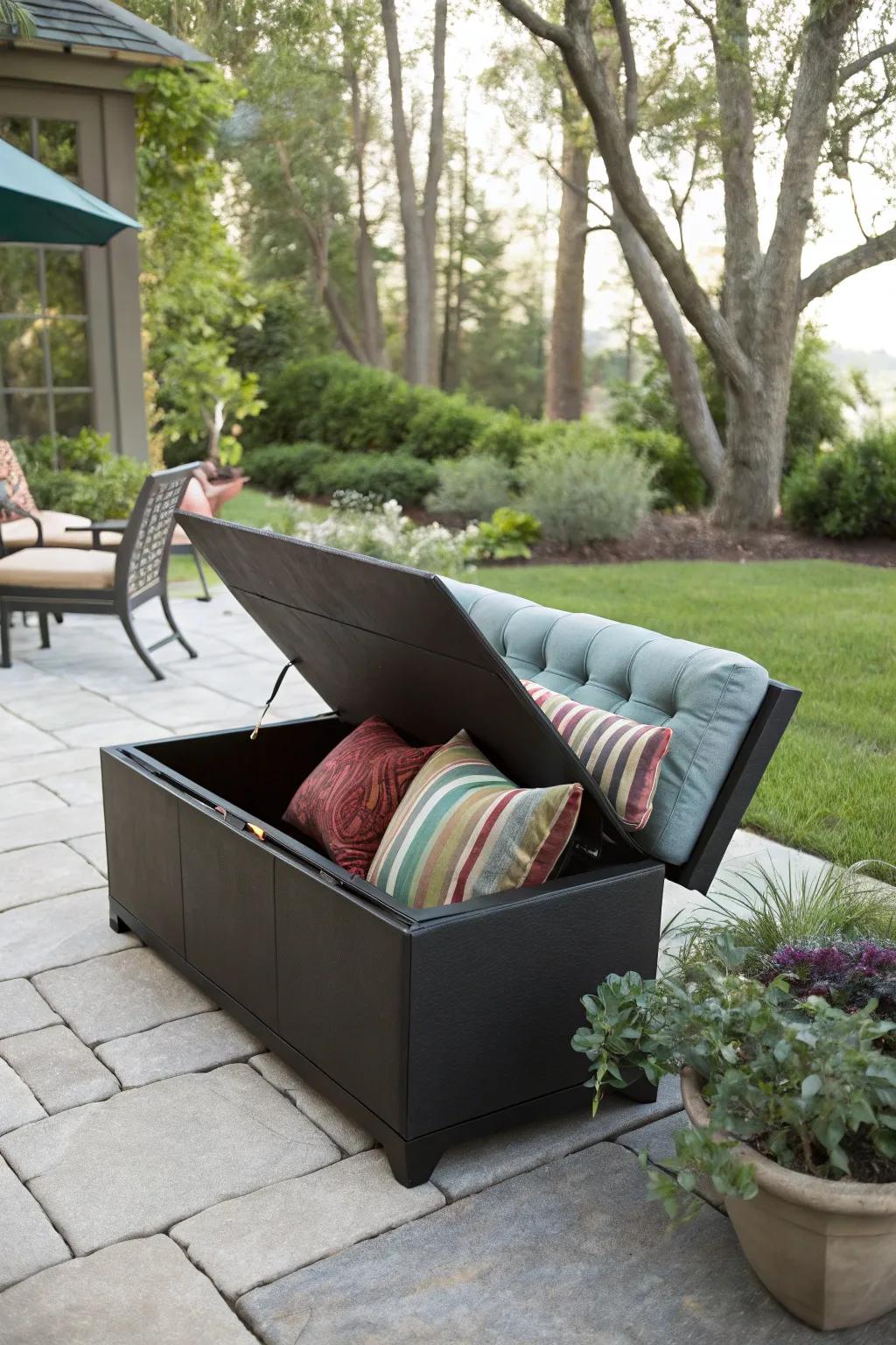Storage ottomans offer seating and hidden storage for cushions.