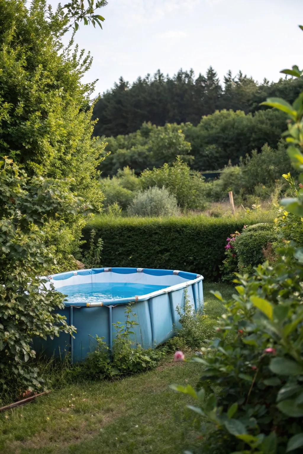 A pool seamlessly integrated into its garden surroundings.