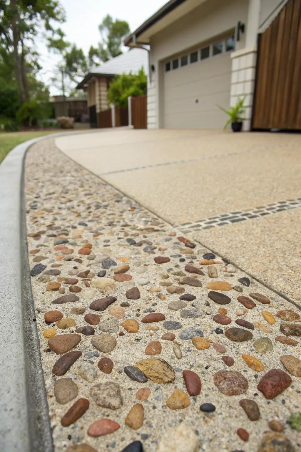 Exposed aggregate showcases the natural beauty of stones for a textured look.