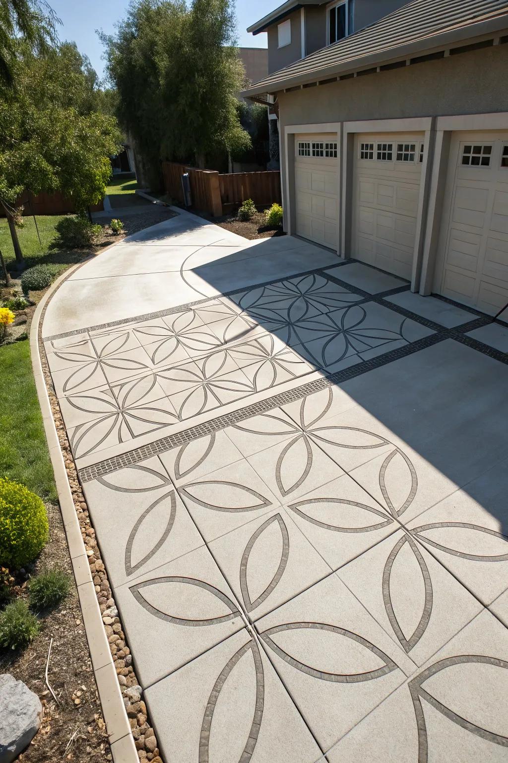 Geometric patterns add a modern and artistic touch to driveways.