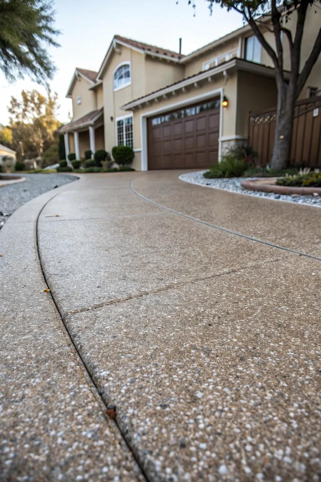 A rock salt finish adds rustic charm and enhances traction on driveways.