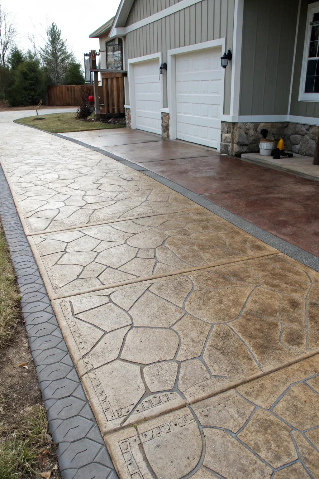 Faux alterations add depth and interest to driveway surfaces.
