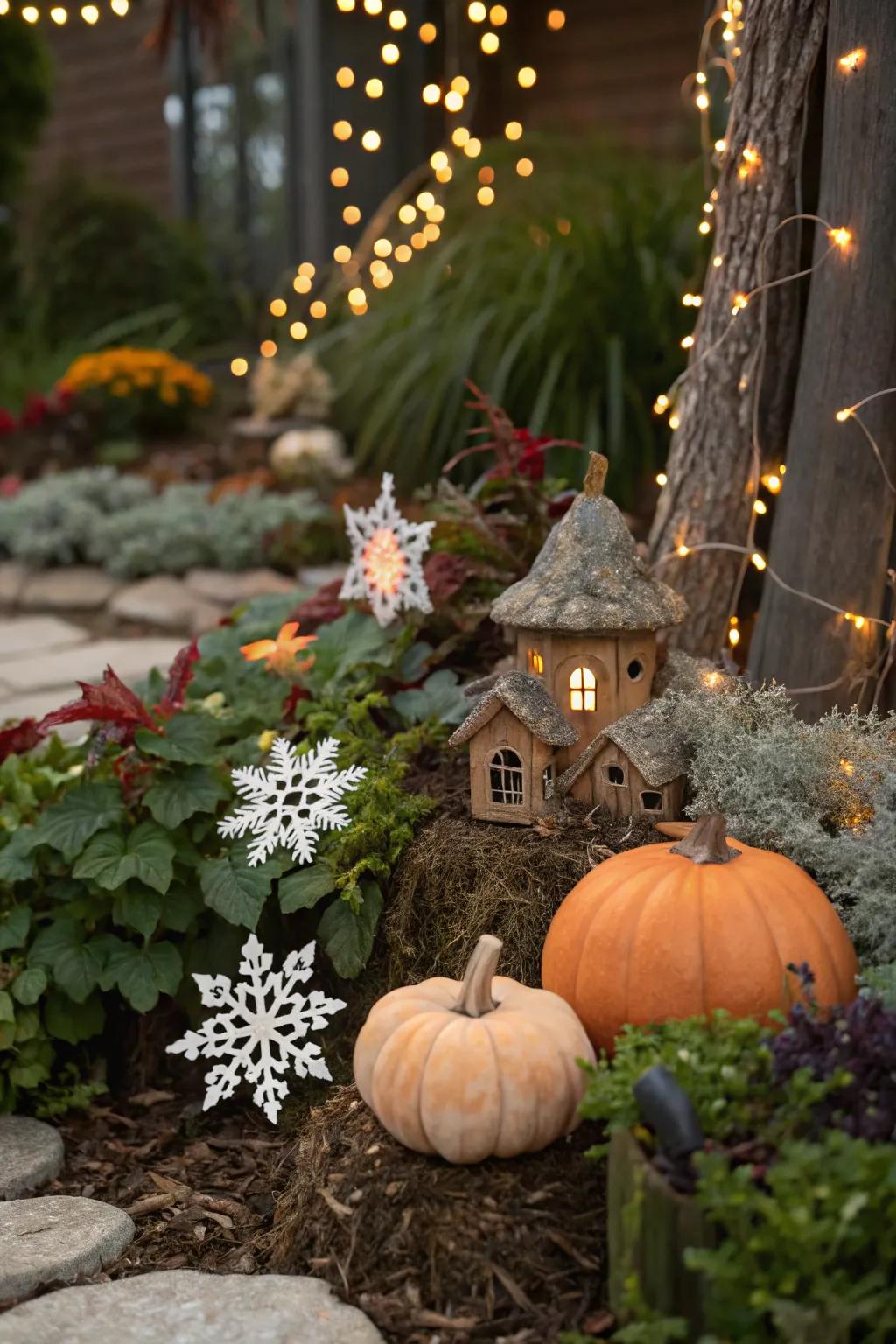 Seasonal decorations keep fairy gardens fresh and festive.