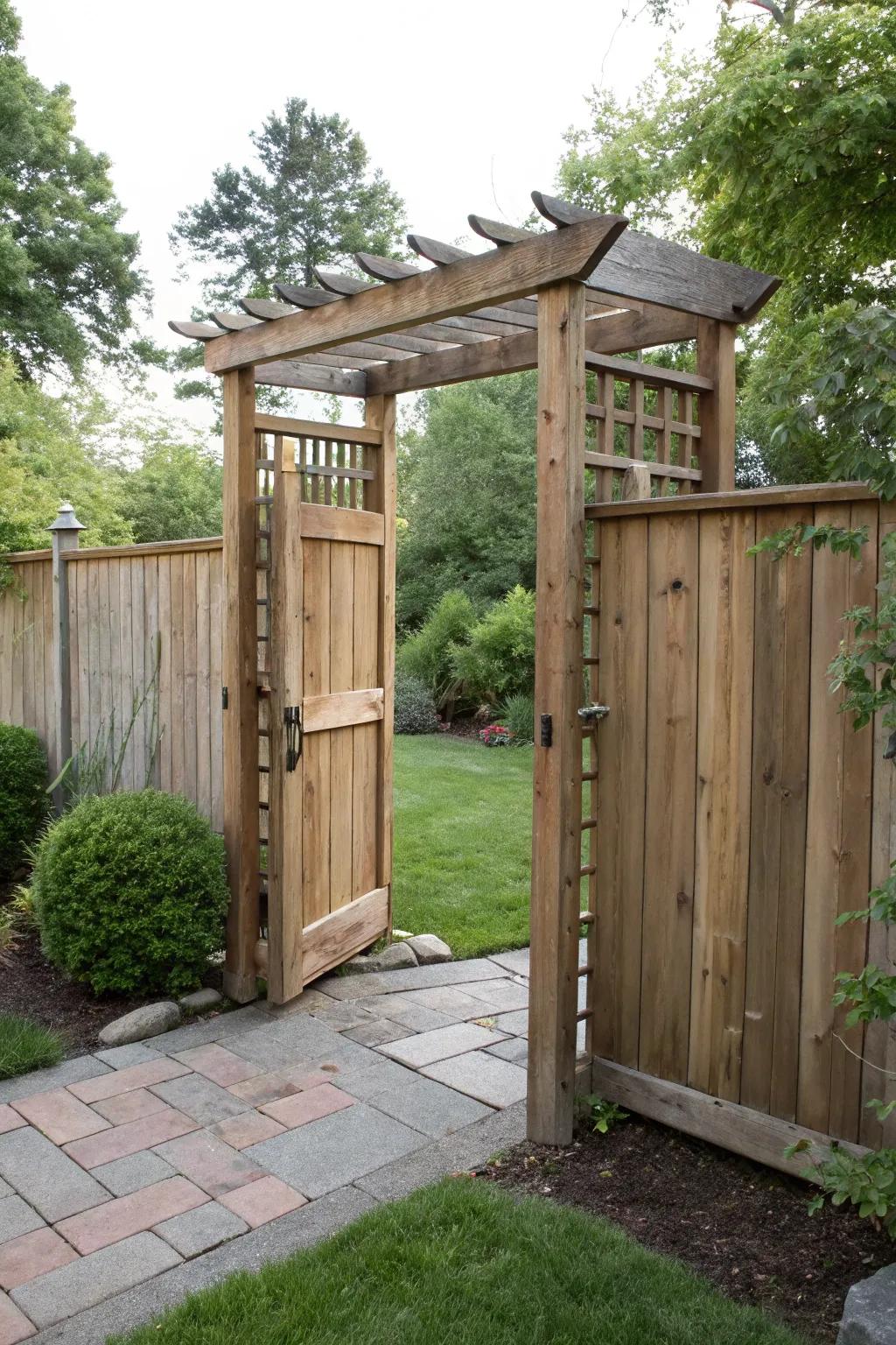 A privacy-focused wooden arbor that maintains style and seclusion.