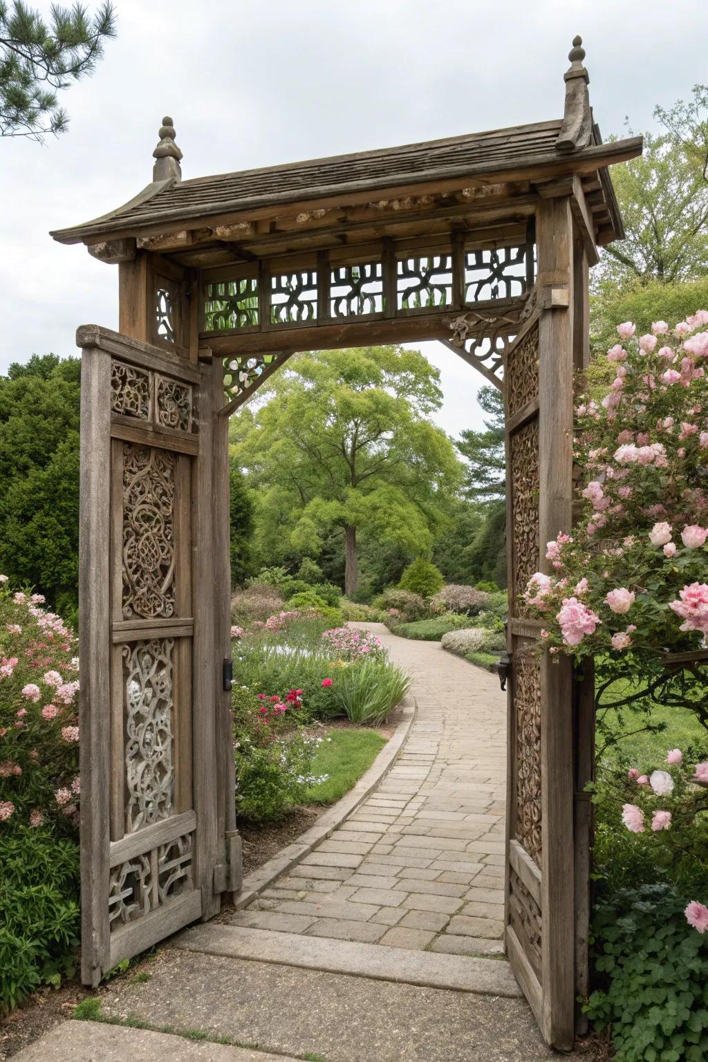 A traditional wooden arbor that exudes timeless elegance.