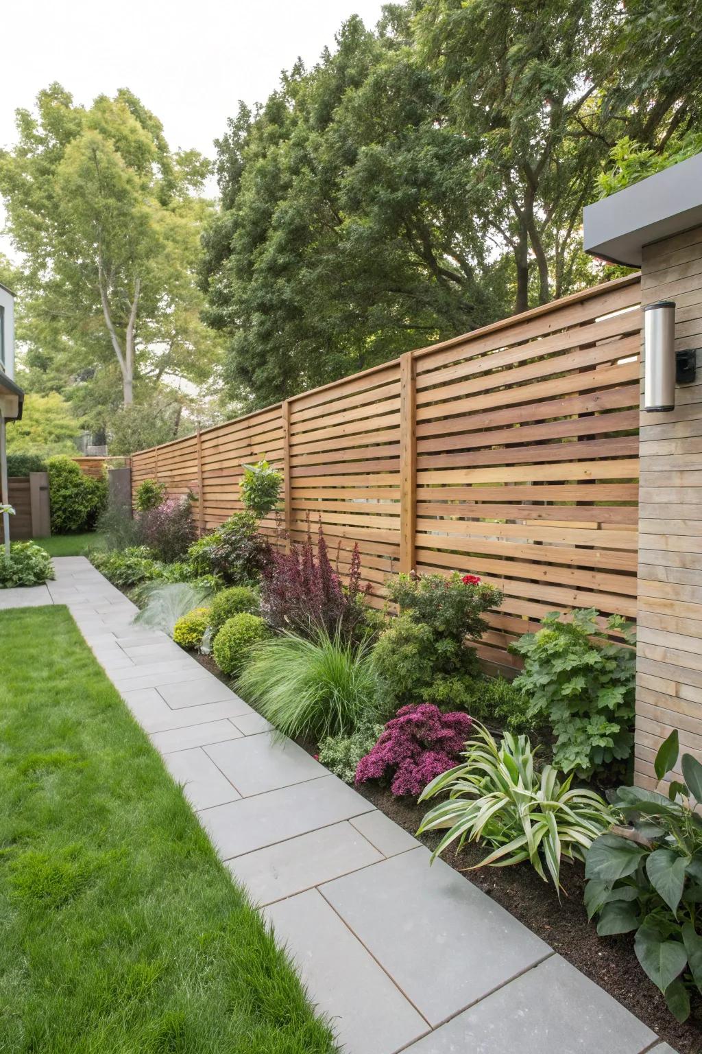 Sleek horizontal slats offer a modern touch to any garden.