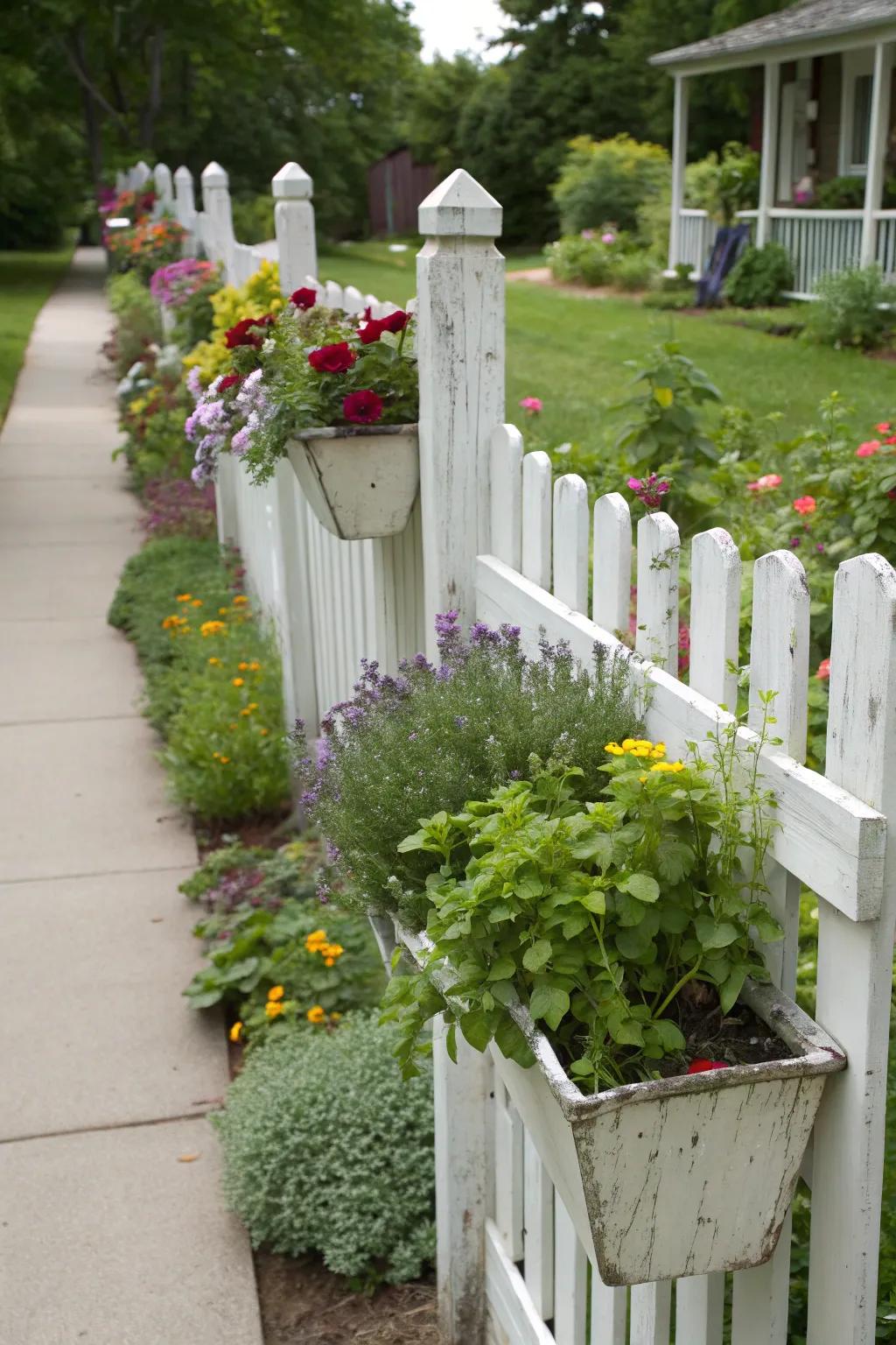 Integrate planters into your fence for a lush, green blend.