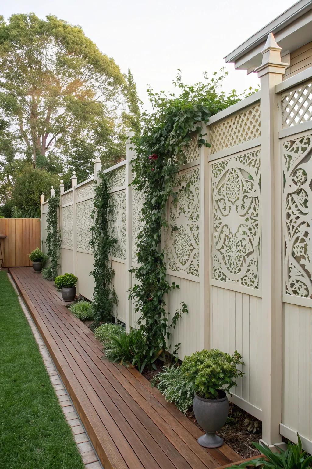 Privacy fences that offer both seclusion and artistic design.