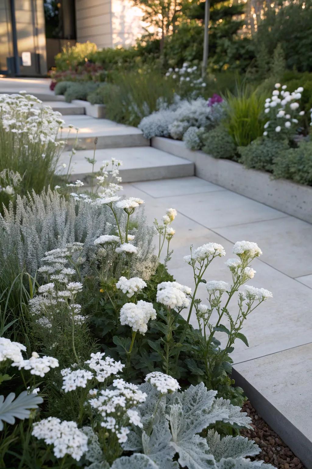 Dusty miller softens and enhances white flower arrangements.